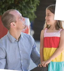 Jared talking with his daughter